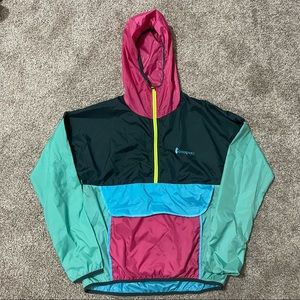 Cotopaxi wind breaker half zip pink blue teal yellow